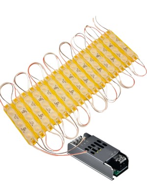 Powerr Led Aydınlatma 20 Adet 12 Volt 1.5 Watt 3 Lensli Amber 2835 Smd LED Modül IP65 Modül 5A Trafo Set