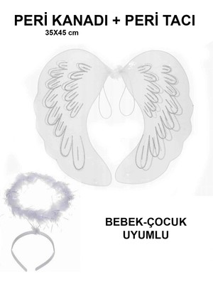 Ronanna Beyaz Dantel Tüllü Peri Kanadı ve Peri Tacı Seti 45X40 cm