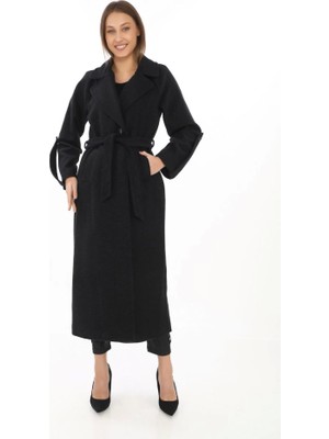 Wmpulse Kolu Apoletli Astarlı Kaşmir Kaşe Kaban - Siyah