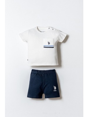 U.S. Polo Assn Erkek Bebek  2 li Şort T-şhirt Takım Beyaz-Lacivert