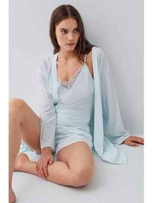 Pierre Cardin Kadın Mavi 3lü Sabahlık Takım