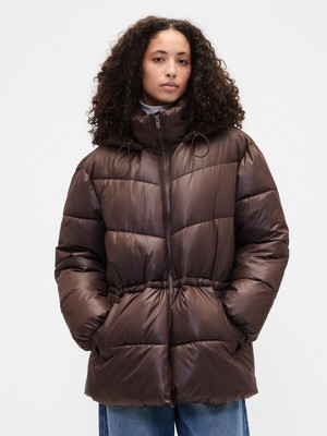 Gap Kadın Koyu Kahverengi Coldcontrol Max Relaxed Midi Puffer Şişme Mont