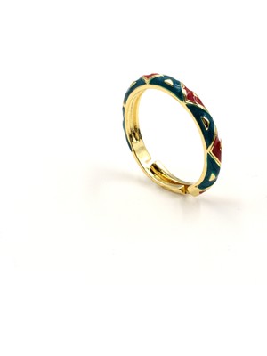 Sose Moda Zikzak Desenli Renkli Mineli Yüzük – Modern ve Canlı Tasarım