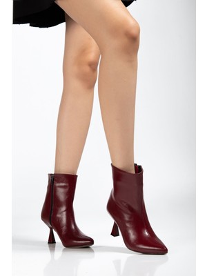 Budi 4701 Bordo Kırışık Kare Topuk Günlük Kadın Bot