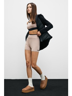 Urban Beat Doshorıx Kadın Esnek ve Yumuşak Dokulu Kontrast Biyeli Kısa Vizon Tayt