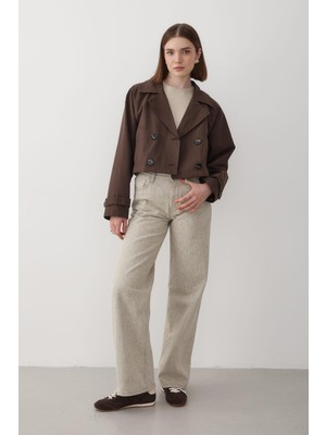 Jaste Kadın Kruvaze Yaka Cepli Trençkot KAHVERENGİ