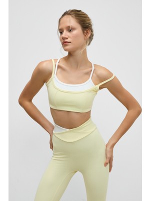 Urban Beat Blazıx Kadın Esnek ve Yumuşak Dokulu Kontrastlı Ayar Halkalı Askılı Sarı Spor Sütyeni
