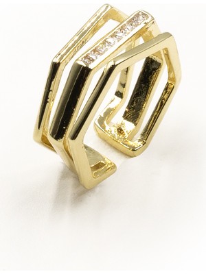 Sose Moda Geometrik Model Zirkon Taşlı Ayarlanabilir Yüzük Gold Kararmaz Anti Alerjik