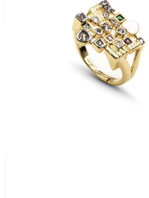 Sose Moda Kalpli Geometrik Model Zirkon Taşlı Ayarlanabilir Yüzük Gold Kararmaz Anti Alerjik