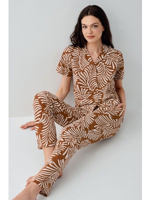 Arnetta Kadın Kahverengi Gömlek Pijama Takım