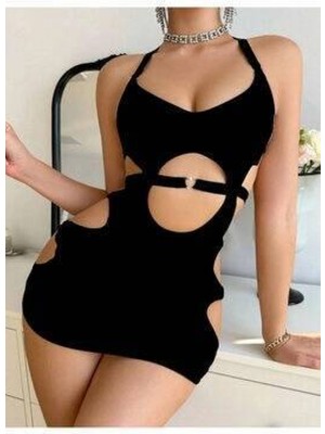 Marsilyan Desenli Transparan Mini Elbise