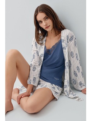 Pierre Cardin Kadın Lacivert 3lü Sabahlık Takım