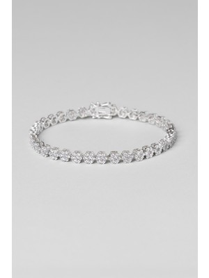 So CHIC Zarif Çiçek 18 Ayar Beyaz Altın Kaplama Gümüş Bileklik