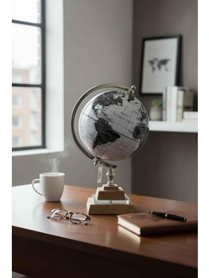Rossev Dekoratif Gümüş Beyaz Fonlu Dünya Küresi 40CM
