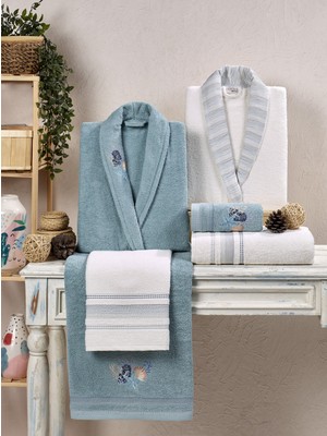 Bella Home Kristal Soft Jakarlı Aile Bornoz Seti - 6 Parça - %100 Pamuk - Orijinal Kutulu