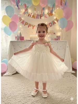 Bes Trend Kız Çocuk Elbise Party Doğum Günü Elbise Pamuklu Lale Fiyonklu