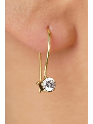 Fiyonk Kuyumculuk 14 Ayar Altın Sallantılı Tek Taş Küpe