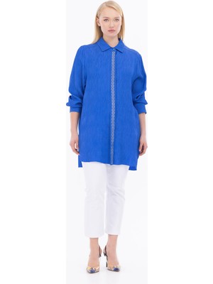 Galaxi Büyük Beden Taş Detaylı Tunik-Indigo