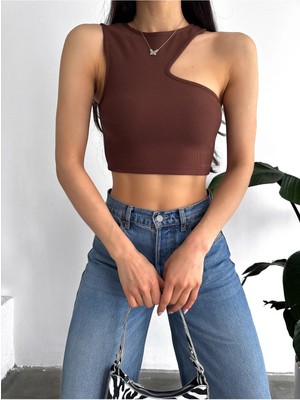 Qutta Kadın Önü Asimetrik Ottoman Kumaş Kadın Crop Bluz