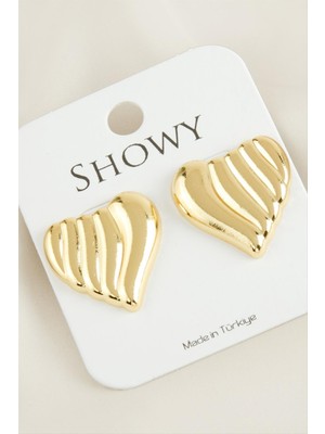 Zero Nrzsnt Kalp Çizgili Yeni Sezon Metal Küpe-Sarı