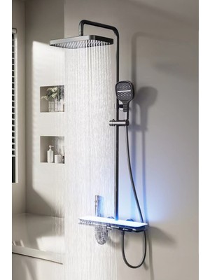 Konk Tools Akıllı LED Duş Seti Sistemi Isıya Göre Renk Değiştiren Ambiyans Aydınlatmalı Piayno Seti
