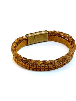 Herşey Nota Taba Dokulu Deri Erkek Bileklik – Mıknatıs KILITLI-1463