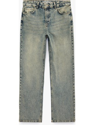 Koton Yüksek Bel Cepli Pamuklu Düz Paça Straight Fit Denim Pantolon - Straight Jeans