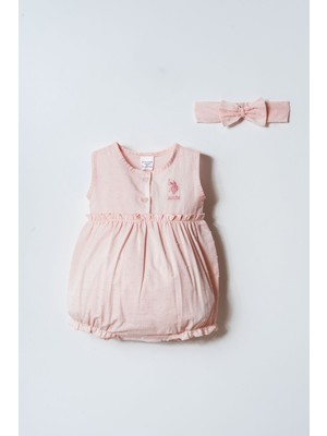 U.s. Polo Assn. Kız Bebek Pembe Tulum  Pamuk Dokuma Kolsuz Regular Kesim