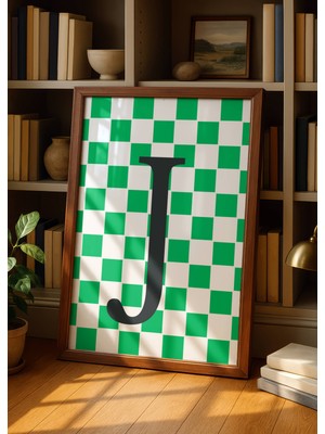 Fuart.Co J Harfi Yeşil Damalı Dijital Baskı Poster (Çerçevesiz) Hrfu