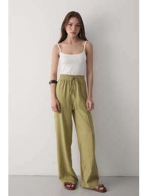 Jaste Kadın Beli Lastikli Bağcıklı Keten Pantolon