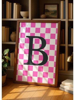 Fuart.Co B Harfi Pembe Damalı Dijital Baskı Poster (Çerçevesiz) Hrfu