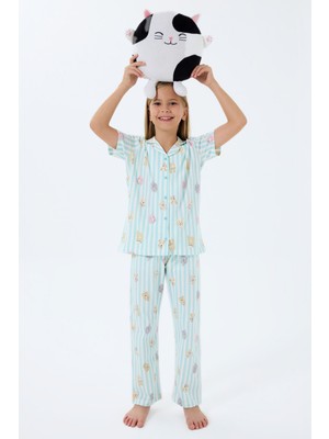 Rolypoly Kız Çocuk Yeşil Gömlek Pijama Takım