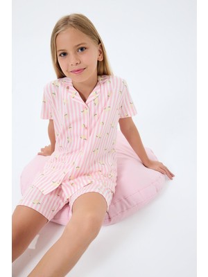 Rolypoly Kız Çocuk Pembe Gömlek Şort Takım