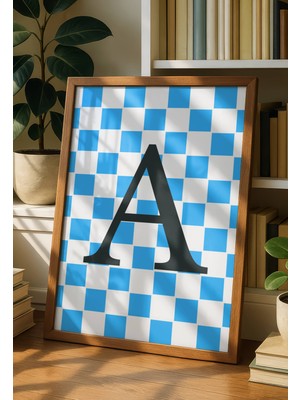 Fuart.Co A Harfi Mavi Damalı Dijital Baskı Poster (Çerçevesiz) Hrfu