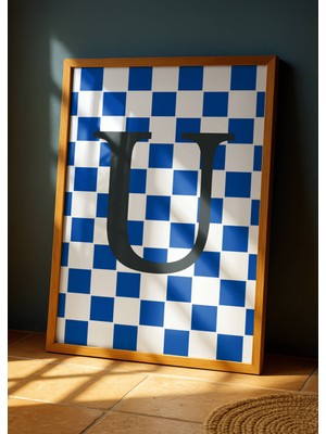 Fuart.Co U Harfi Lacivert Damalı Dijital Baskı Poster (Çerçevesiz) Hrfu