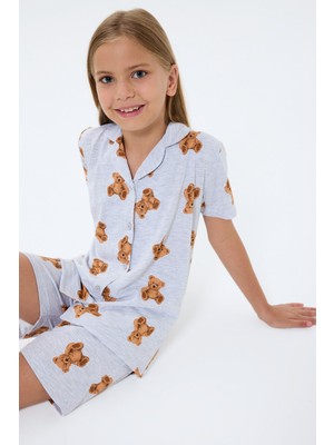 Rolypoly Kız Çocuk Gri Gömlek Şort Takım