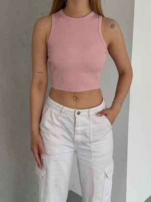 Qutta Kadın Sıfır Kol Halter Yaka Kaşkorse Crop Bluz