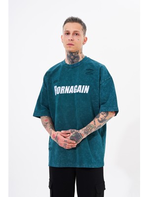 Machinist Erkek Born Again Baskılı Yıkamalı Tişört Yağ Yeşili