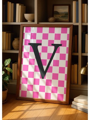 Fuart.Co V Harfi Pembe Damalı Dijital Baskı Poster (Çerçevesiz) Hrfu