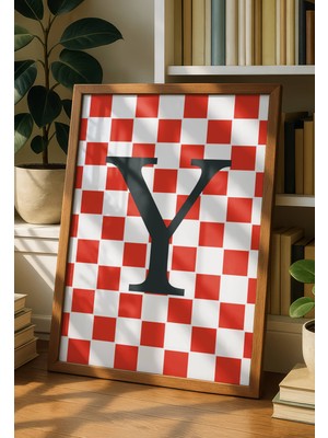 Fuart.Co Y Harfi Kırmızı Damalı Dijital Baskı Poster (Çerçevesiz) Hrfu