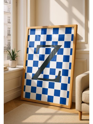 Fuart.Co Z Harfi Lacivert Damalı Dijital Baskı Poster (Çerçevesiz) Hrfu