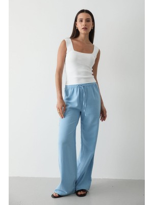 Jaste Kadın Beli Lastikli Bol Paça Palazzo Keten Pantolon