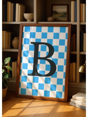 Fuart.Co B Harfi Mavi Damalı Dijital Baskı Poster (Çerçevesiz) Hrfu