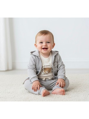 Butik Erkek Bebek %100 Pamuklu Waffle Kumaş 3'lü Alt - Üst Takım