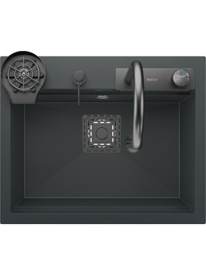 Realstone Antrasit G01 Angelset 600X490 Akıllı Granit Eviye + Aksesuar