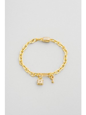 So CHIC Aşk Kilidi 18 Ayar Sarı Altın Kaplama Gümüş Zincir Bileklik