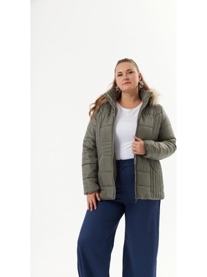 Rmg Büyük Beden Kapitone Şişme Mont Astarlı Haki1