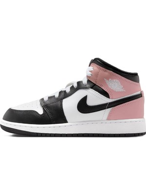 Nike Air Jordan 1 Mıd Leather Unisex Sneaker Hakiki Deri Bilekli Günlük Spor Ayakkabı Siyah-Beyaz