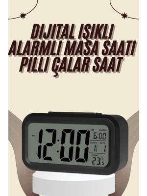 Dijital Masa Saati Termometreli Takvim Çalar Saat LED Ekran Pilli
