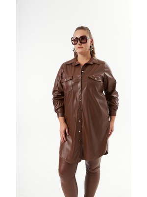 Rmg Büyük Beden Deri Gömlek Tunik CAMEL11